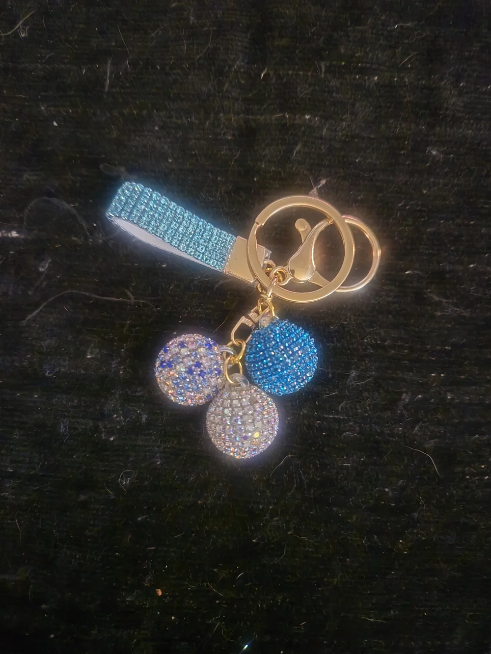 Source Unknown Blue and Gold Rhinestone Triple Charm Key Holder Bag/purse Charm